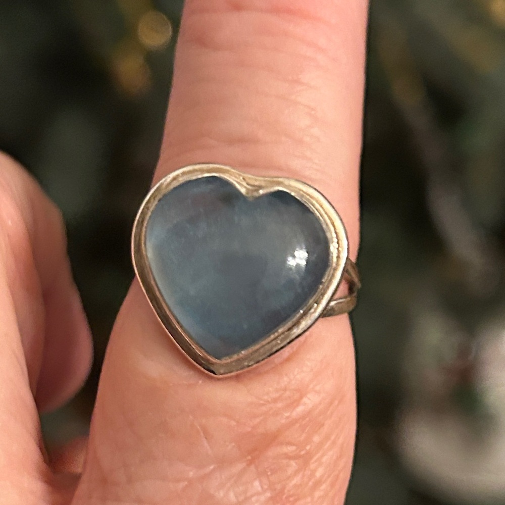 Jadeite‎ ICY blue Heart-Shaped Silver Ring size 8